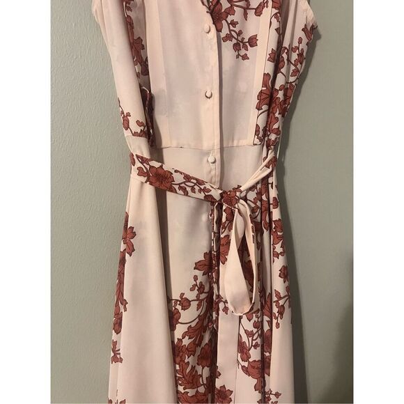 Nanette Lepore 4 Sleeveless Button Down A-Line Dress Cream Rust Floral Midi - Picture 7 of 11